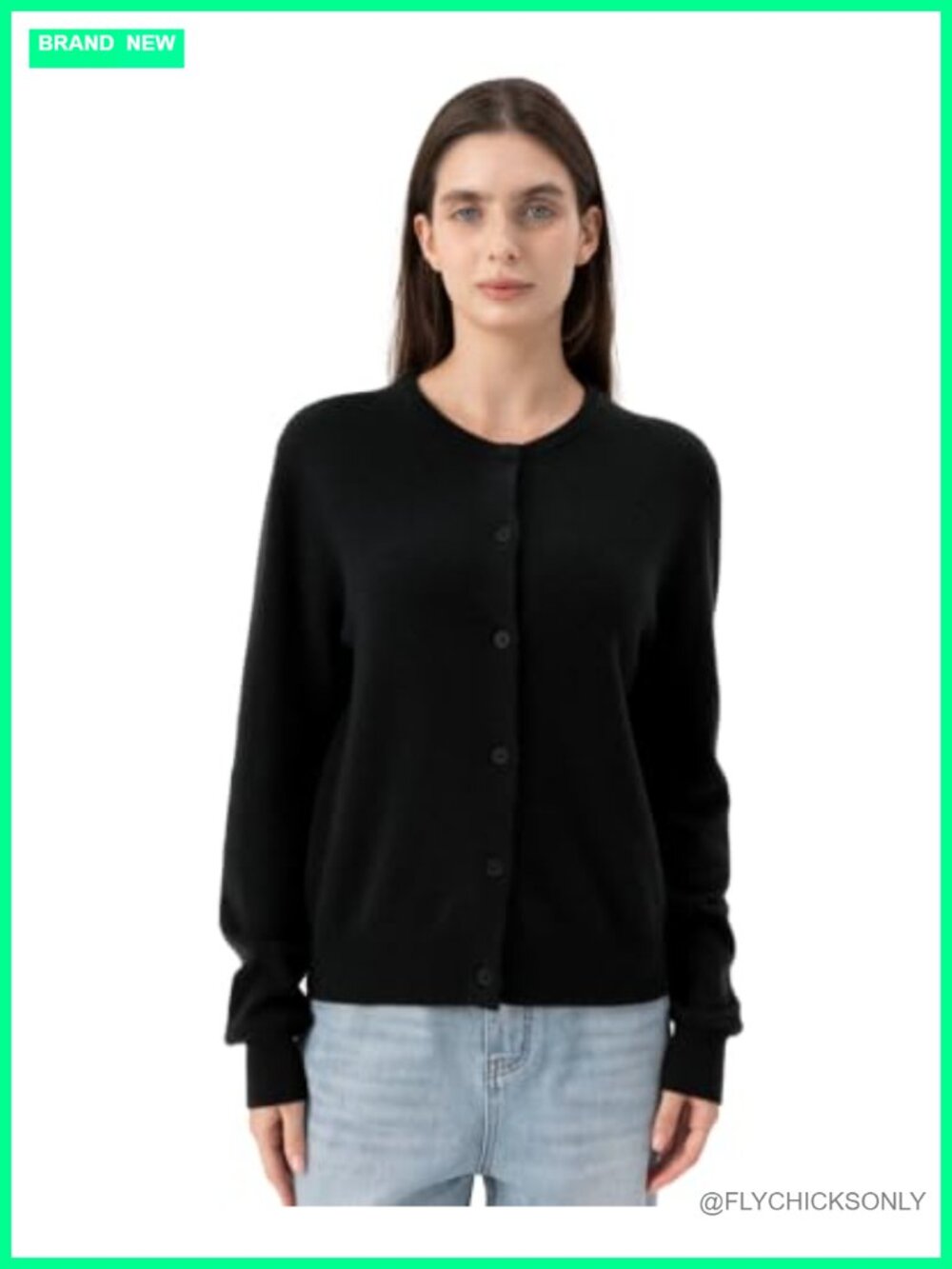 100% Merino Wool Cardigan Button Down Crew Neck Long Sleeve Women's Sweater